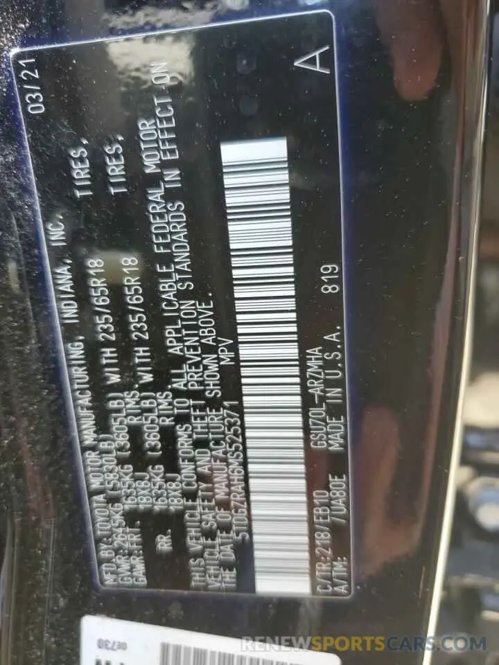 13 fotografías del automóvil dañado 5TDGZRAH6MS525371 TOYOTA HIGHLANDER 2021