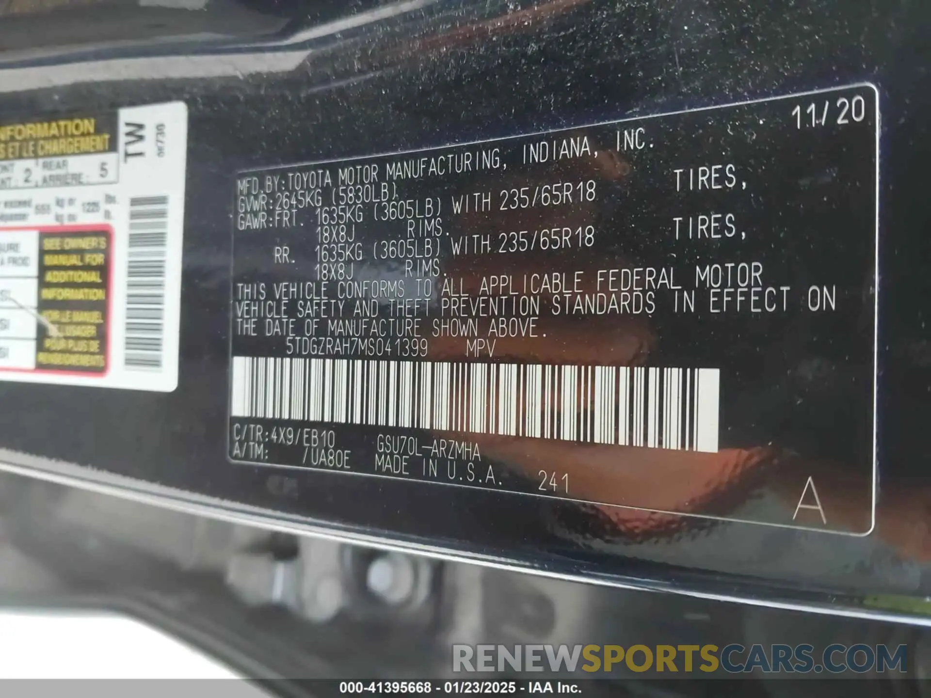 9 fotografías del automóvil dañado 5TDGZRAH7MS041399 TOYOTA HIGHLANDER 2021