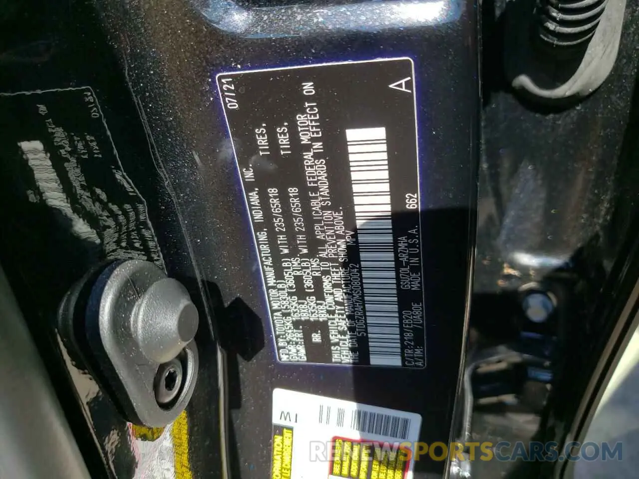 10 fotografías del automóvil dañado 5TDGZRAH7MS080042 TOYOTA HIGHLANDER 2021