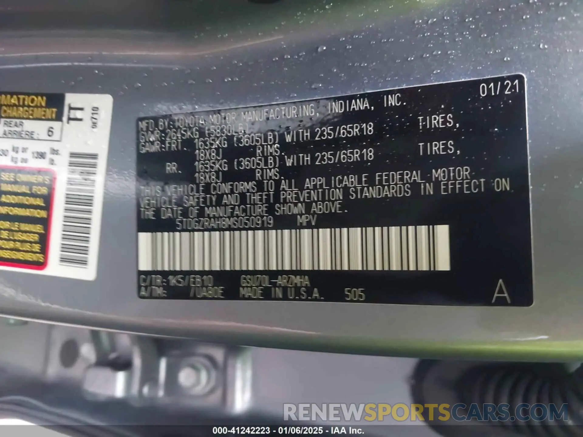 8 fotografías del automóvil dañado 5TDGZRAH8MS050919 TOYOTA HIGHLANDER 2021