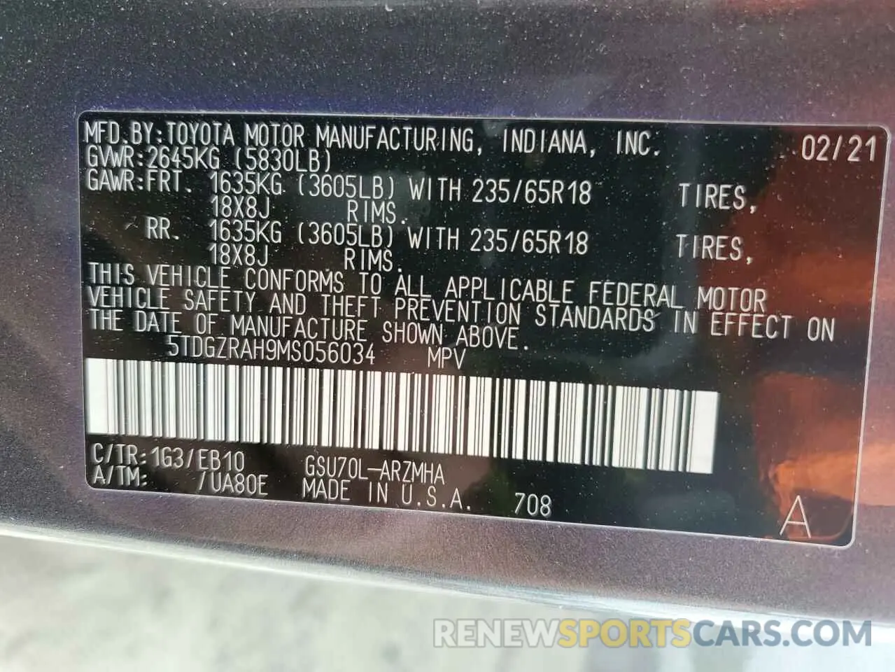 14 fotografías del automóvil dañado 5TDGZRAH9MS056034 TOYOTA HIGHLANDER 2021