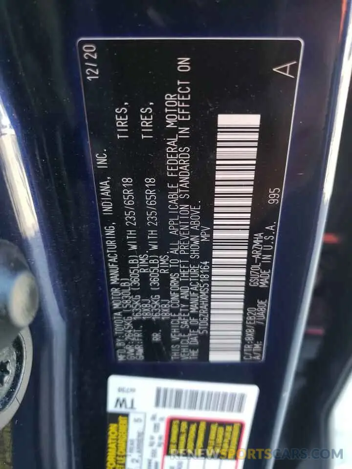 15 fotografías del automóvil dañado 5TDGZRAHXMS518164 TOYOTA HIGHLANDER 2021