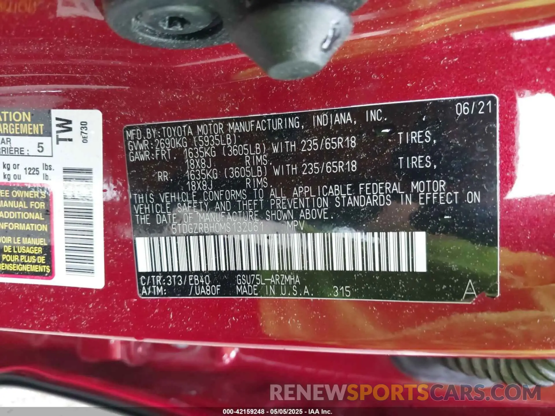 9 fotografías del automóvil dañado 5TDGZRBH0MS132061 TOYOTA HIGHLANDER 2021
