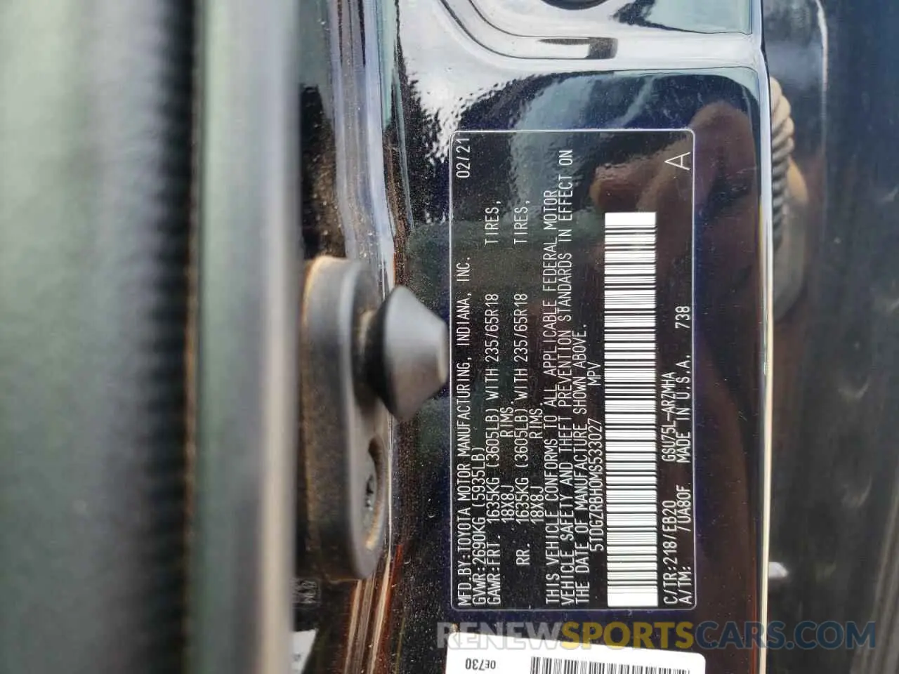 10 fotografías del automóvil dañado 5TDGZRBH0MS533027 TOYOTA HIGHLANDER 2021