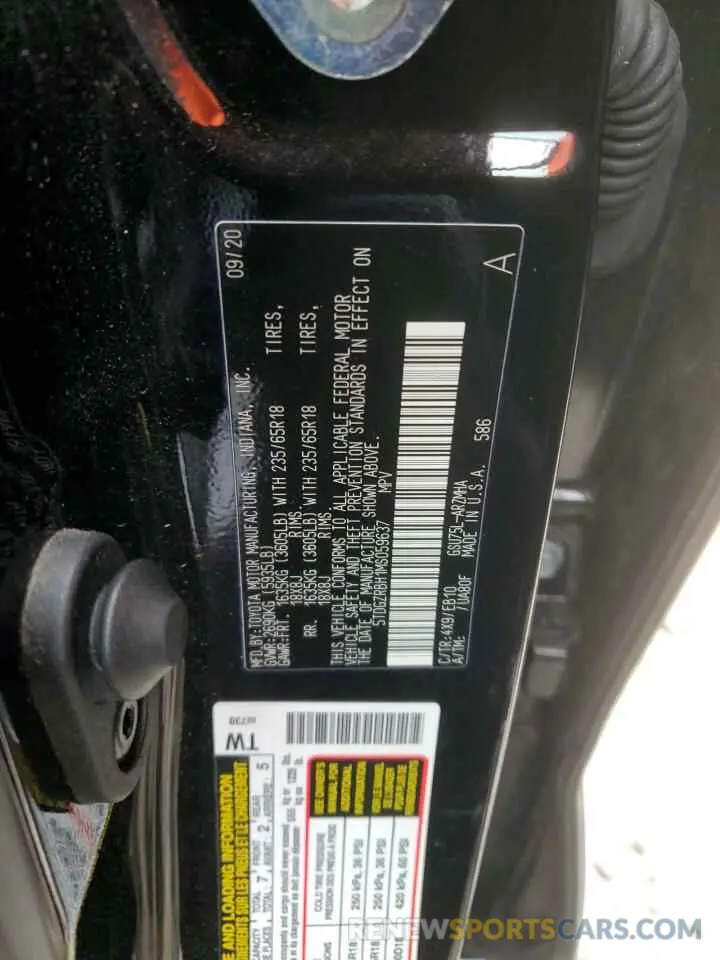 12 fotografías del automóvil dañado 5TDGZRBH1MS059637 TOYOTA HIGHLANDER 2021