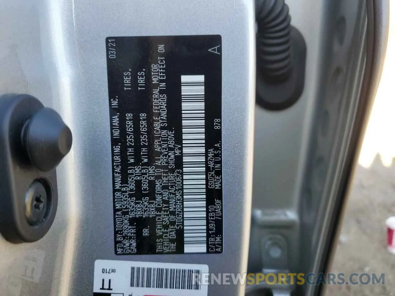 13 fotografías del automóvil dañado 5TDGZRBH3MS100673 TOYOTA HIGHLANDER 2021