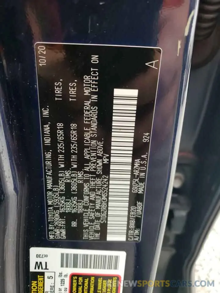 13 fotografías del automóvil dañado 5TDGZRBH3MS524242 TOYOTA HIGHLANDER 2021