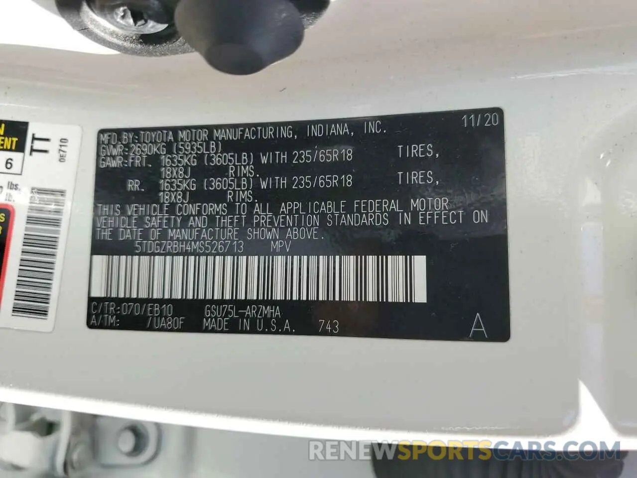 14 fotografías del automóvil dañado 5TDGZRBH4MS526713 TOYOTA HIGHLANDER 2021