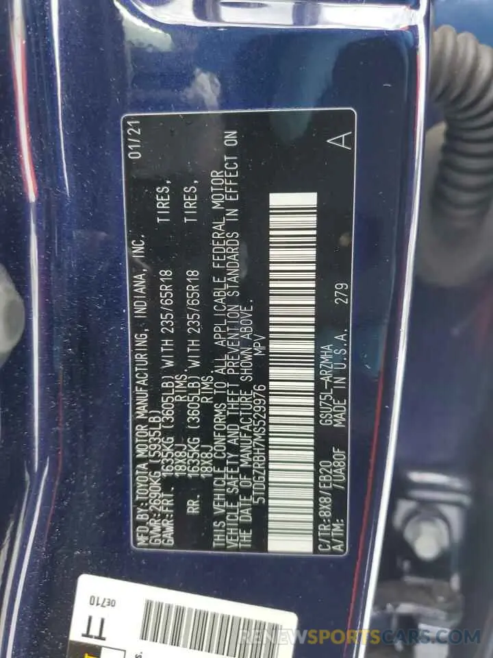 14 fotografías del automóvil dañado 5TDGZRBH7MS529976 TOYOTA HIGHLANDER 2021