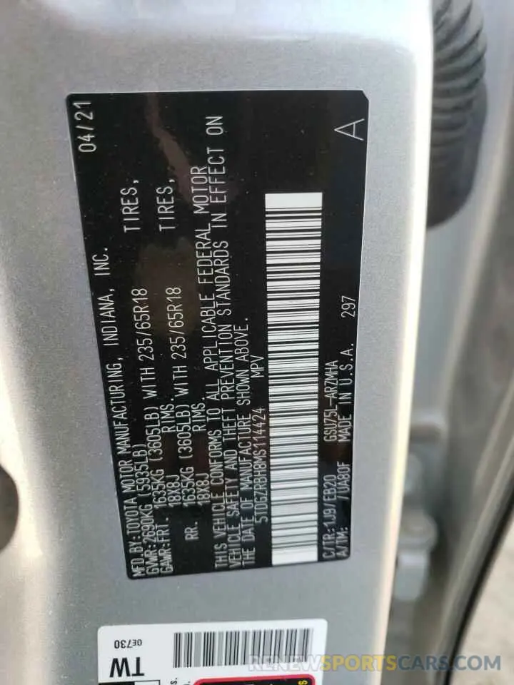 13 fotografías del automóvil dañado 5TDGZRBH8MS114424 TOYOTA HIGHLANDER 2021
