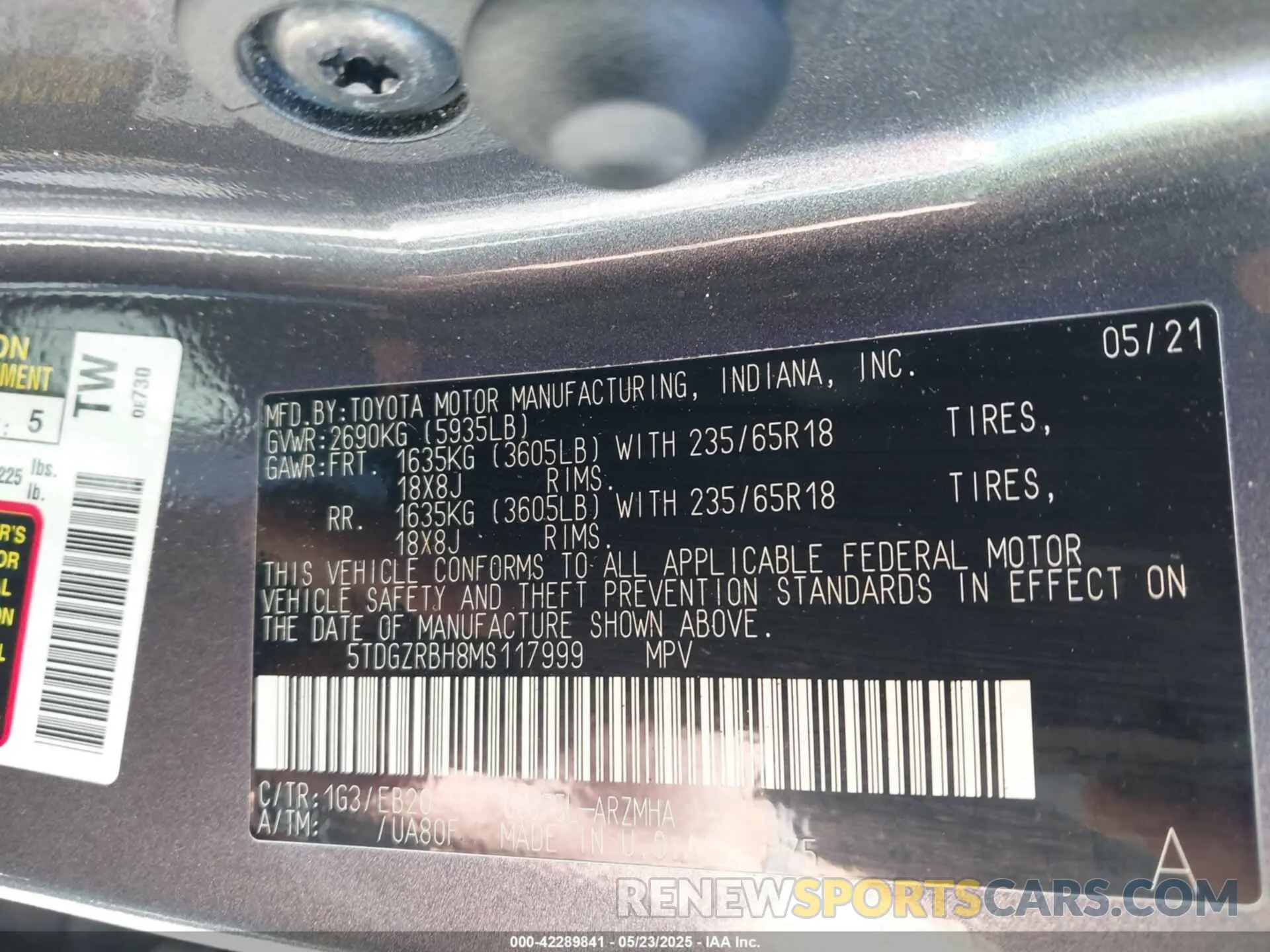 9 fotografías del automóvil dañado 5TDGZRBH8MS117999 TOYOTA HIGHLANDER 2021