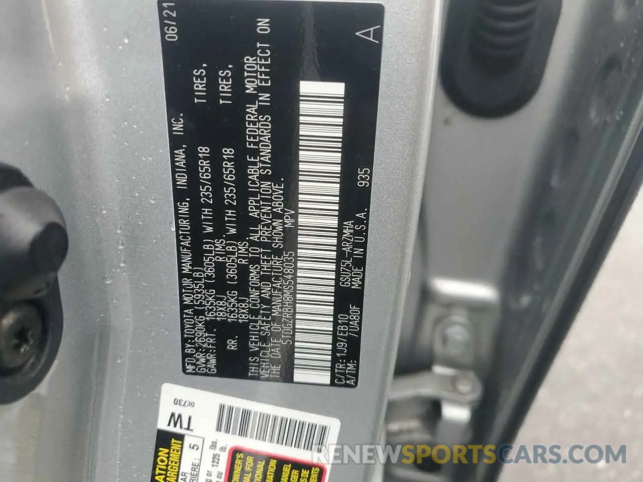 13 fotografías del automóvil dañado 5TDGZRBH8MS548035 TOYOTA HIGHLANDER 2021