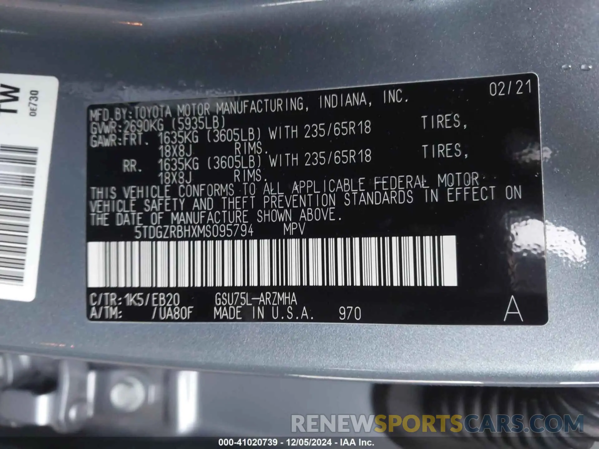 9 fotografías del automóvil dañado 5TDGZRBHXMS095794 TOYOTA HIGHLANDER 2021