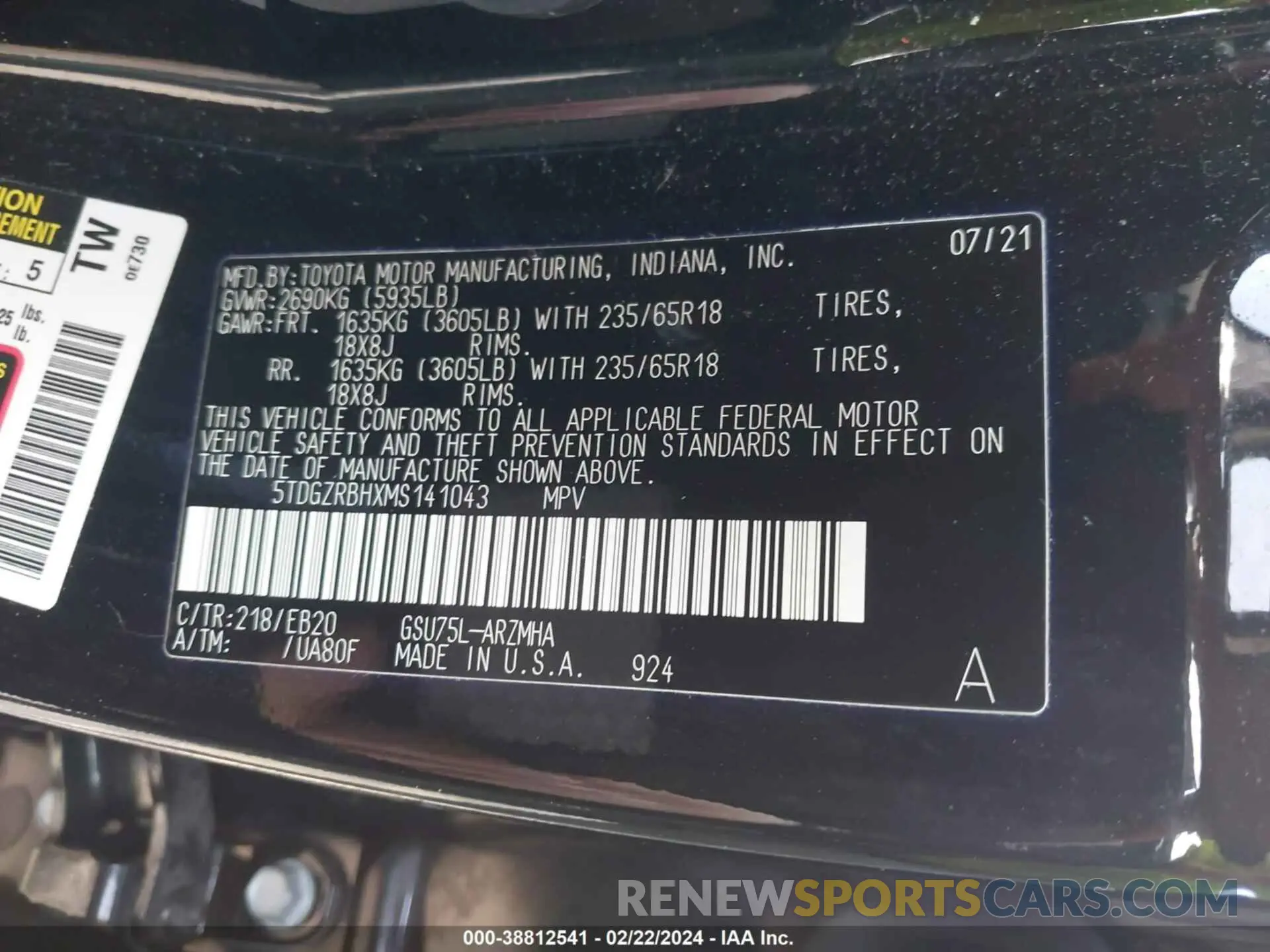 9 fotografías del automóvil dañado 5TDGZRBHXMS141043 TOYOTA HIGHLANDER 2021