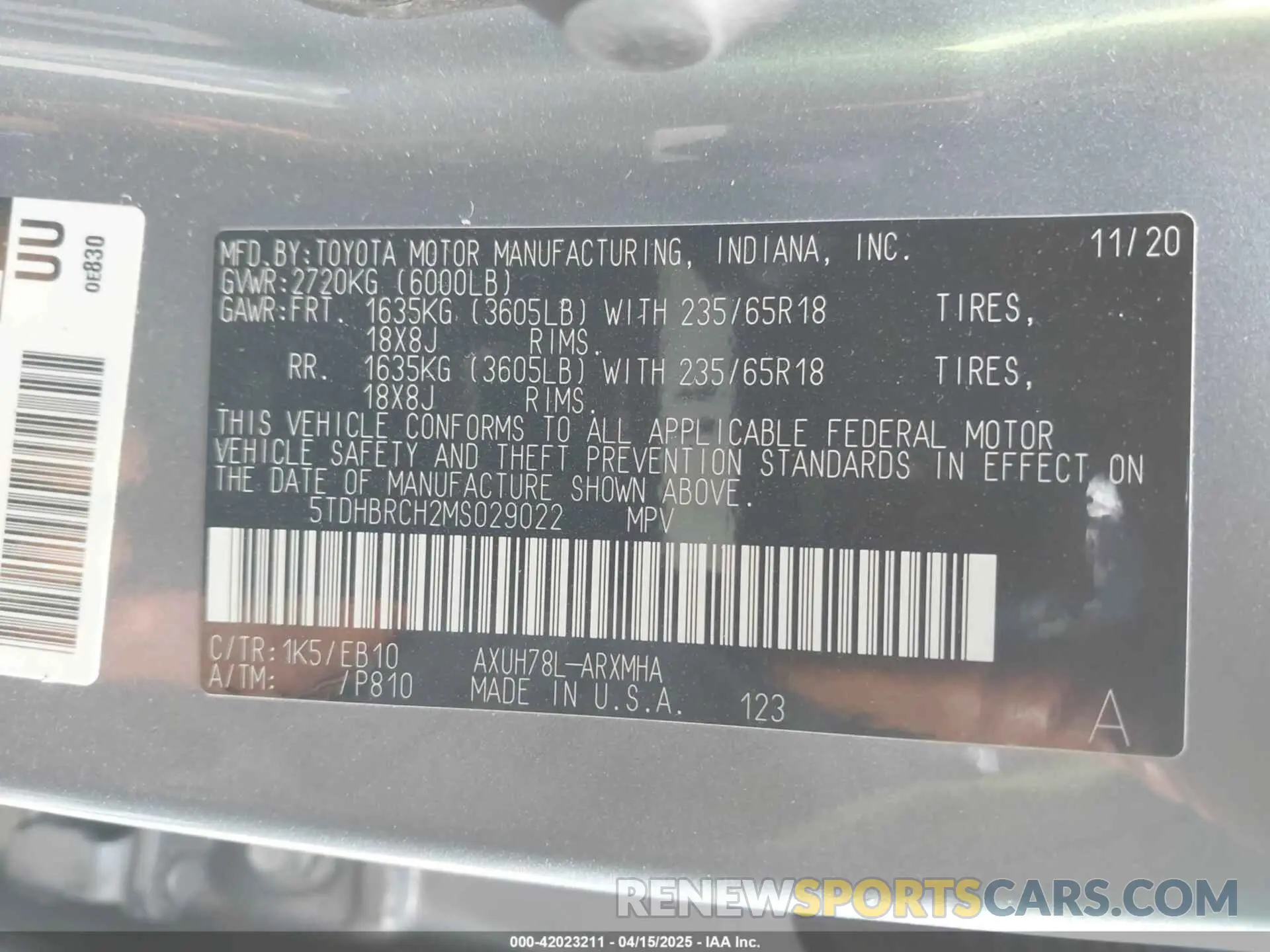 9 fotografías del automóvil dañado 5TDHBRCH2MS029022 TOYOTA HIGHLANDER 2021