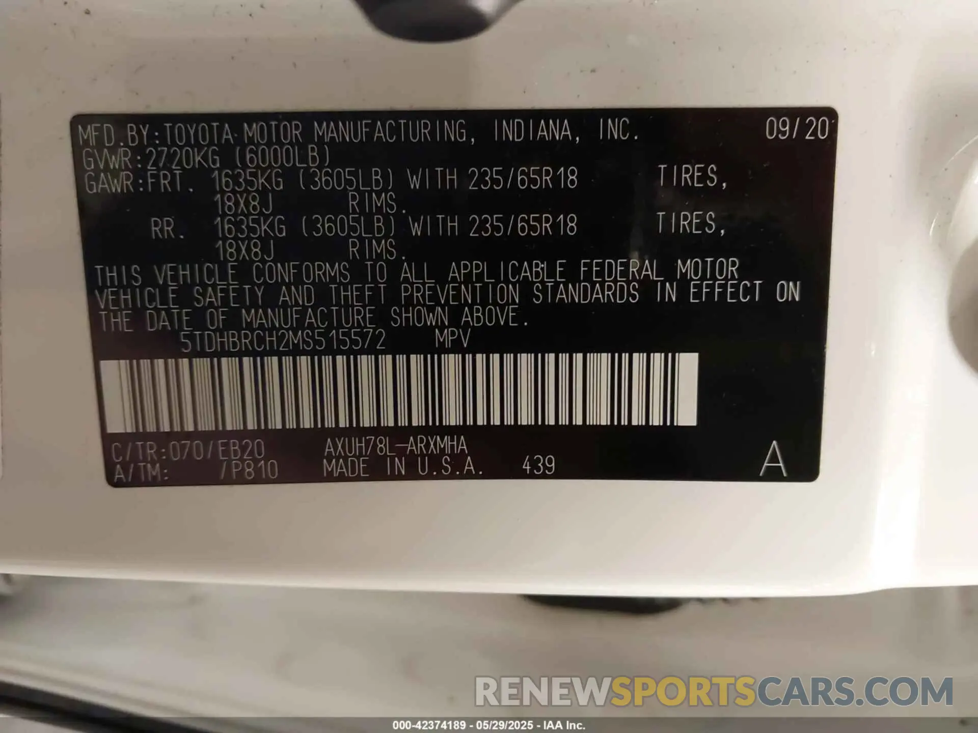 9 fotografías del automóvil dañado 5TDHBRCH2MS515572 TOYOTA HIGHLANDER 2021