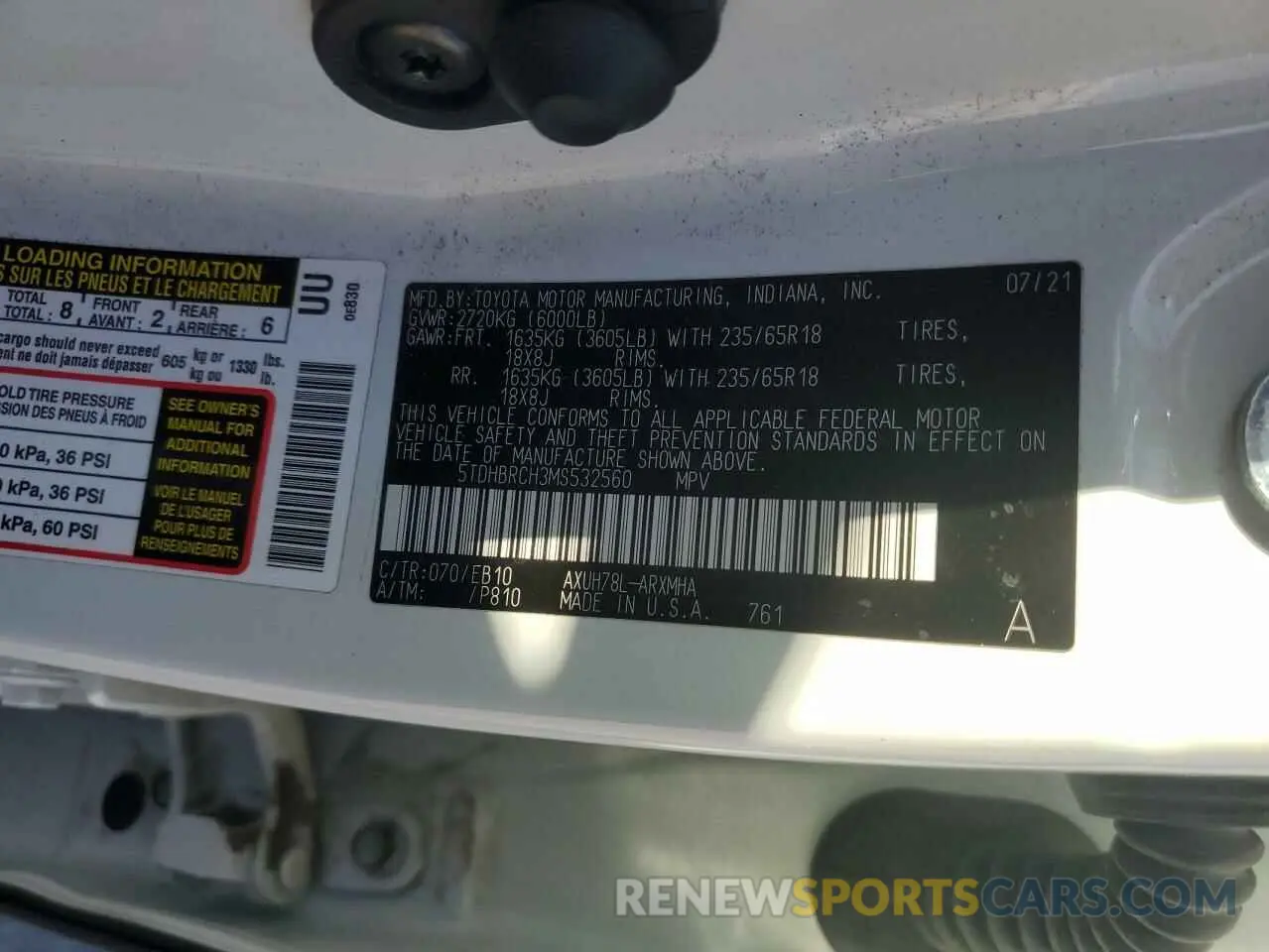 14 fotografías del automóvil dañado 5TDHBRCH3MS532560 TOYOTA HIGHLANDER 2021