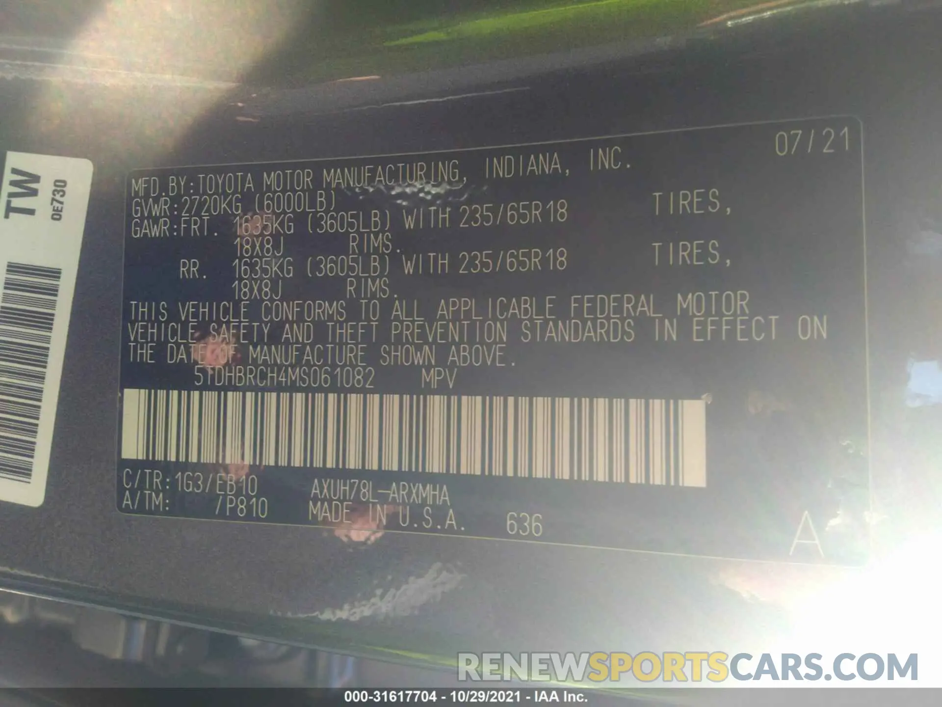 9 fotografías del automóvil dañado 5TDHBRCH4MS061082 TOYOTA HIGHLANDER 2021