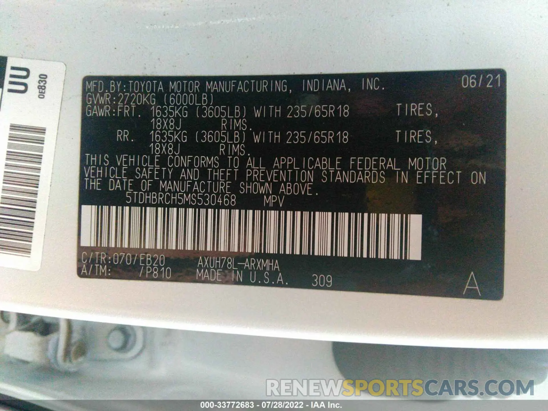 9 fotografías del automóvil dañado 5TDHBRCH5MS530468 TOYOTA HIGHLANDER 2021