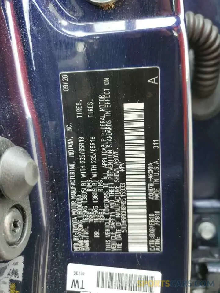 14 fotografías del automóvil dañado 5TDHBRCH8MS515933 TOYOTA HIGHLANDER 2021