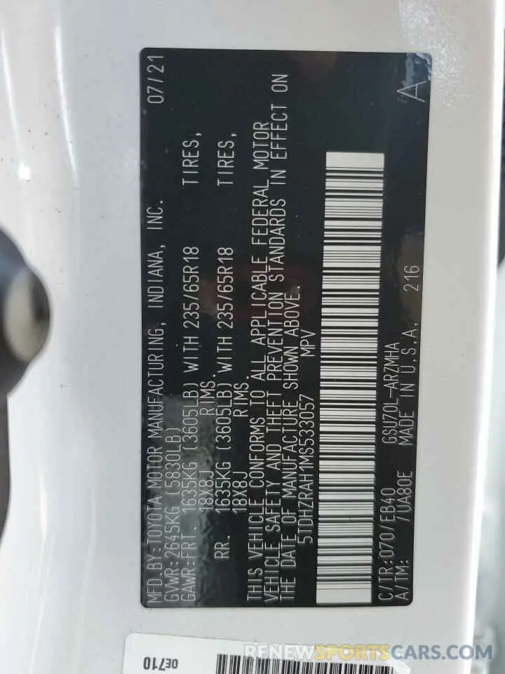 14 fotografías del automóvil dañado 5TDHZRAH1MS533057 TOYOTA HIGHLANDER 2021