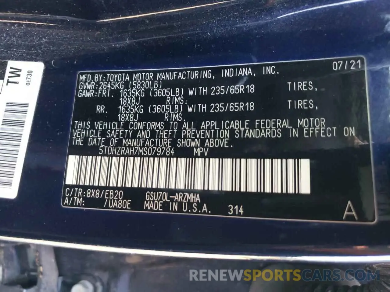 13 fotografías del automóvil dañado 5TDHZRAH7MS079784 TOYOTA HIGHLANDER 2021