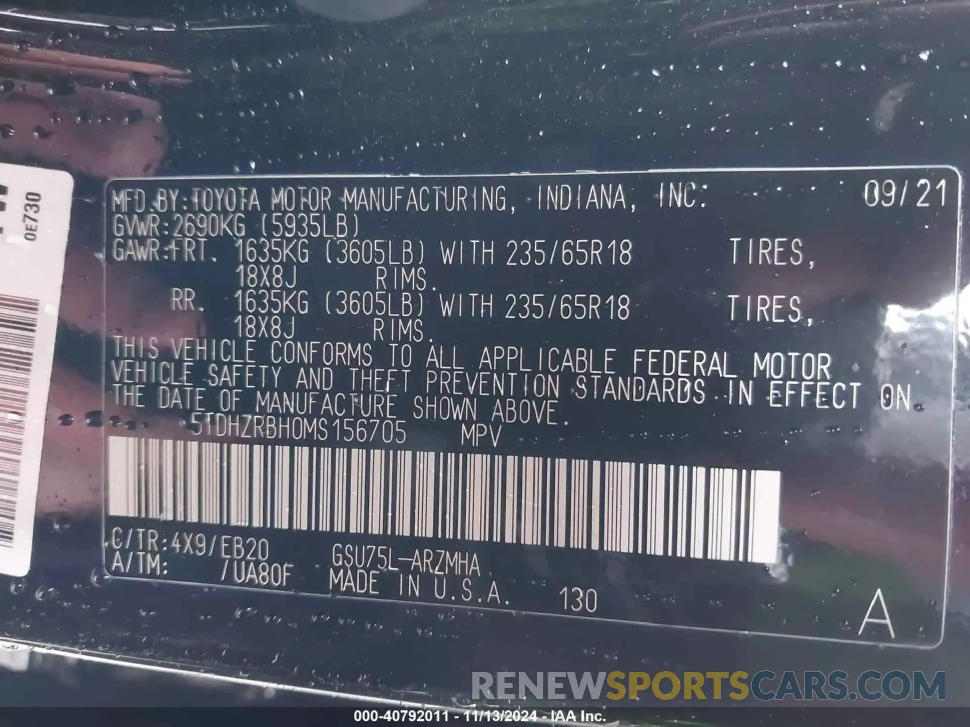 9 fotografías del automóvil dañado 5TDHZRBH0MS156705 TOYOTA HIGHLANDER 2021
