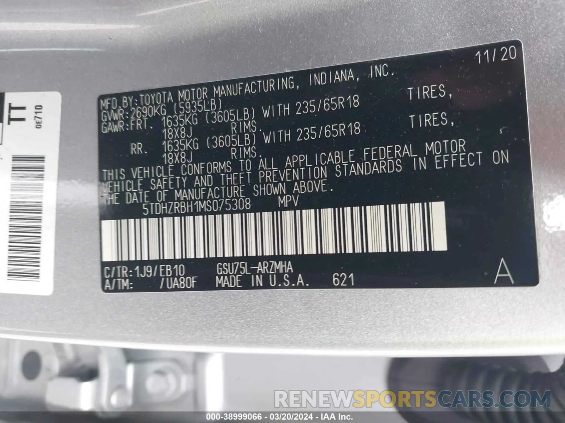 9 fotografías del automóvil dañado 5TDHZRBH1MS075308 TOYOTA HIGHLANDER 2021