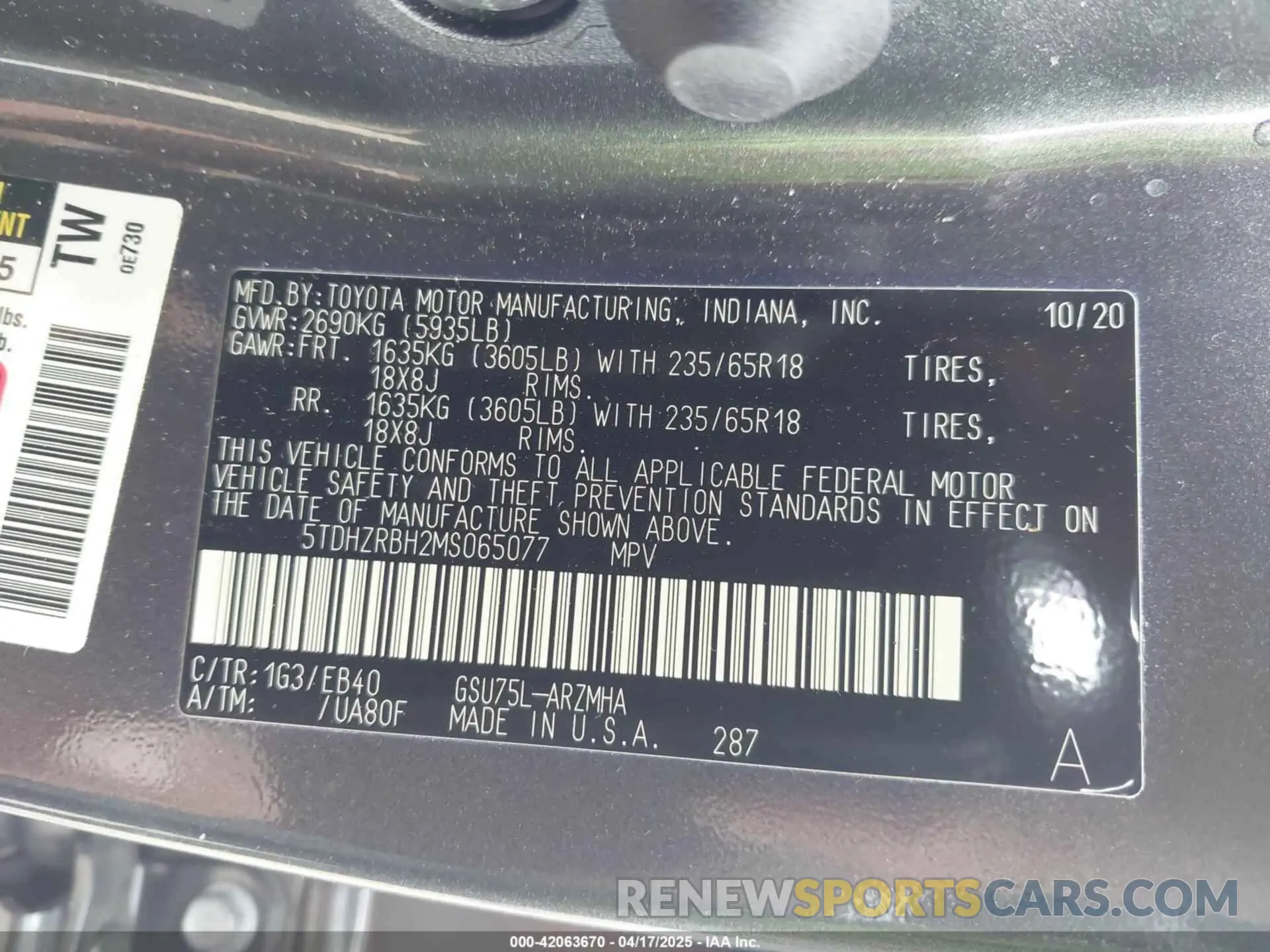 9 fotografías del automóvil dañado 5TDHZRBH2MS065077 TOYOTA HIGHLANDER 2021