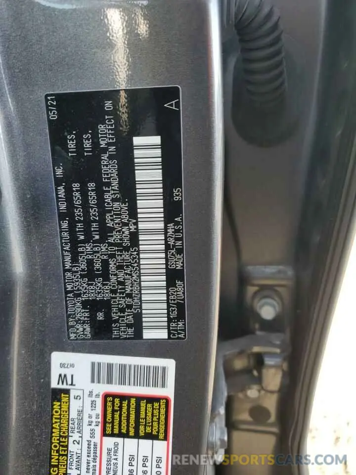 14 fotografías del automóvil dañado 5TDHZRBH2MS545345 TOYOTA HIGHLANDER 2021