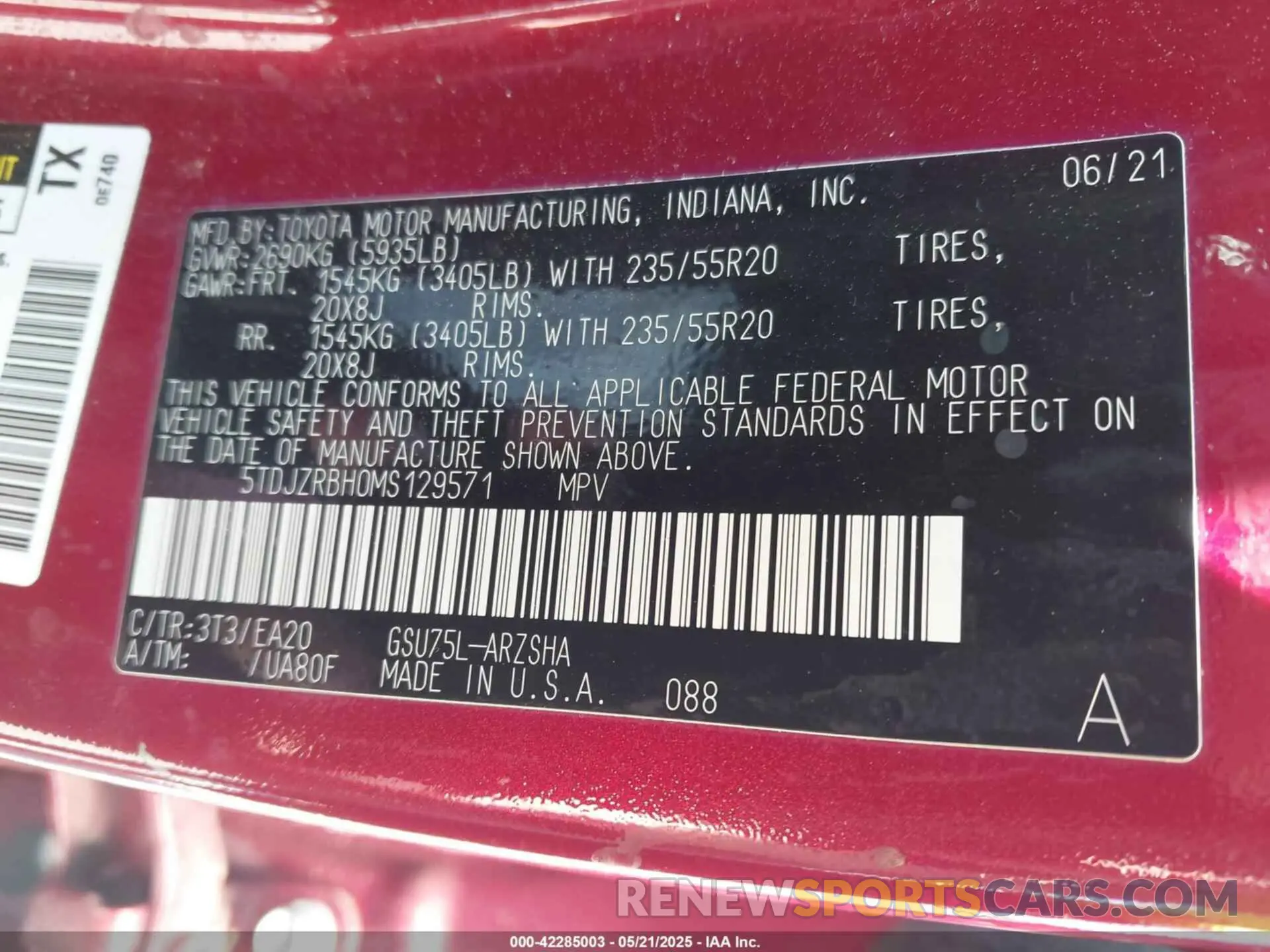 9 fotografías del automóvil dañado 5TDJZRBH0MS129571 TOYOTA HIGHLANDER 2021