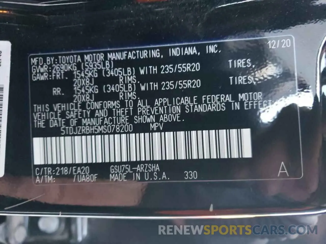 10 fotografías del automóvil dañado 5TDJZRBH5MS078200 TOYOTA HIGHLANDER 2021