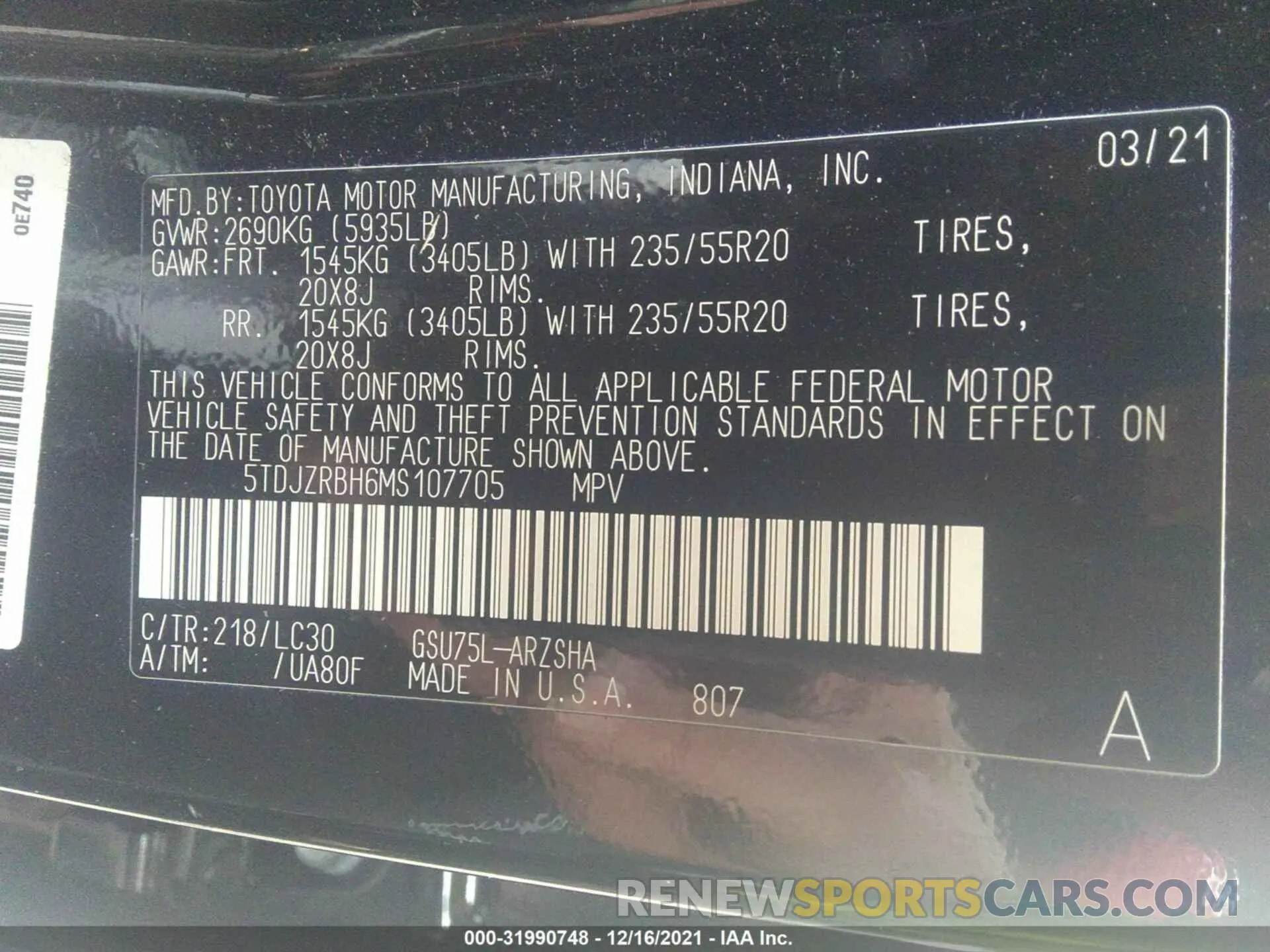 9 fotografías del automóvil dañado 5TDJZRBH6MS107705 TOYOTA HIGHLANDER 2021