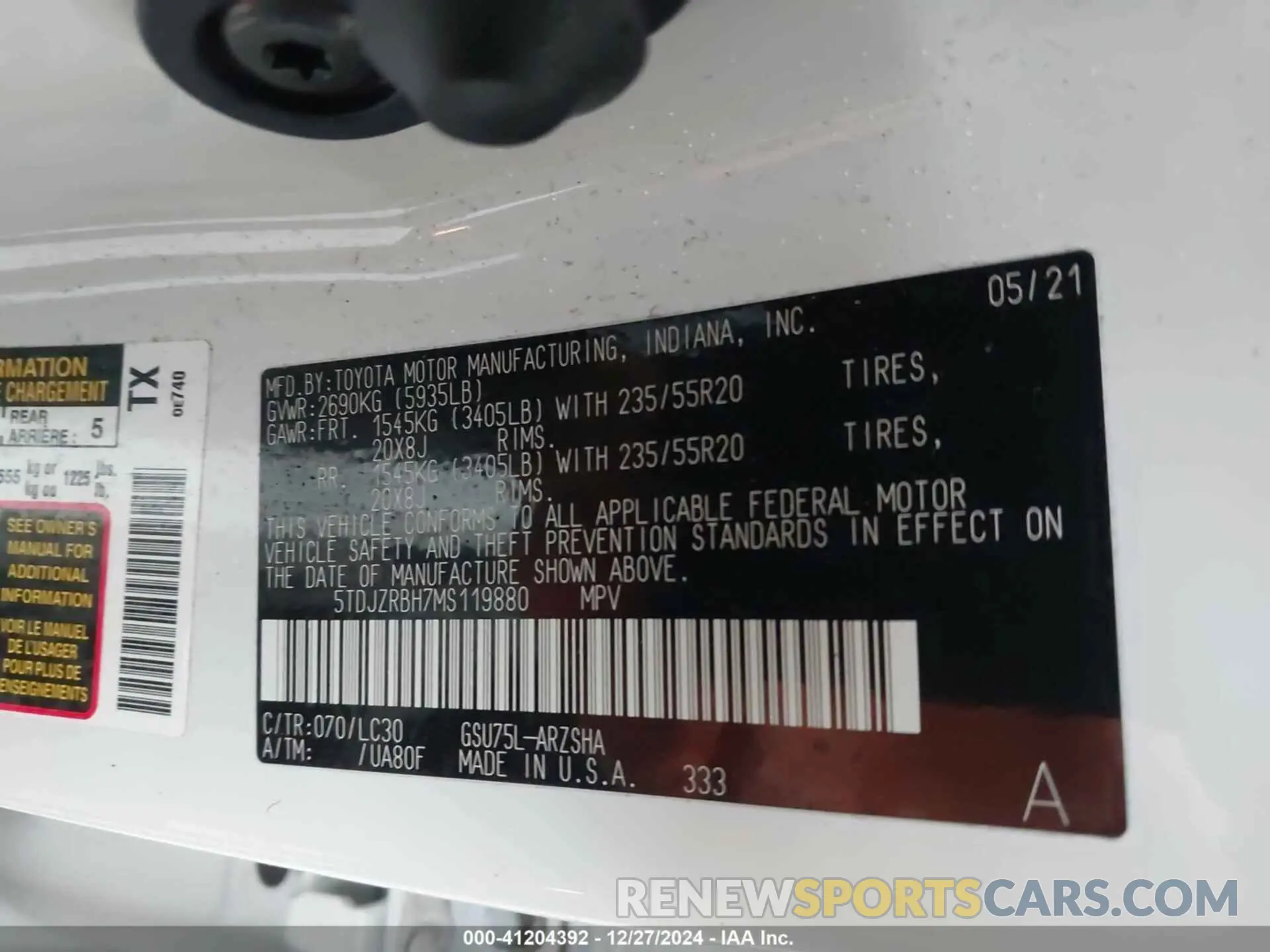 9 fotografías del automóvil dañado 5TDJZRBH7MS119880 TOYOTA HIGHLANDER 2021