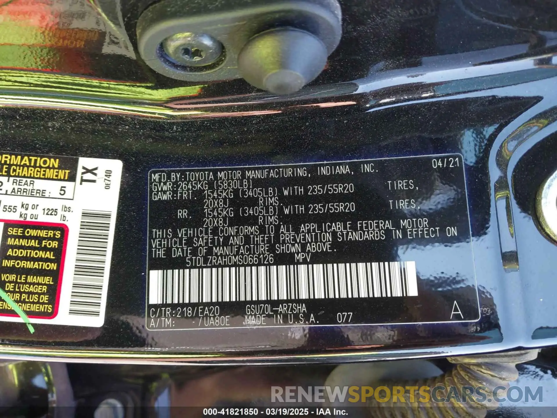 9 fotografías del automóvil dañado 5TDLZRAH0MS066126 TOYOTA HIGHLANDER 2021