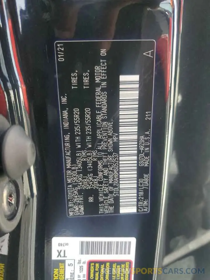 13 fotografías del automóvil dañado 5TDLZRAH6MS052537 TOYOTA HIGHLANDER 2021