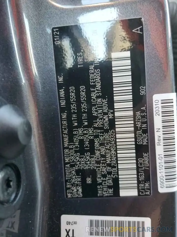 13 fotografías del automóvil dañado 5TDLZRAH9MS049325 TOYOTA HIGHLANDER 2021