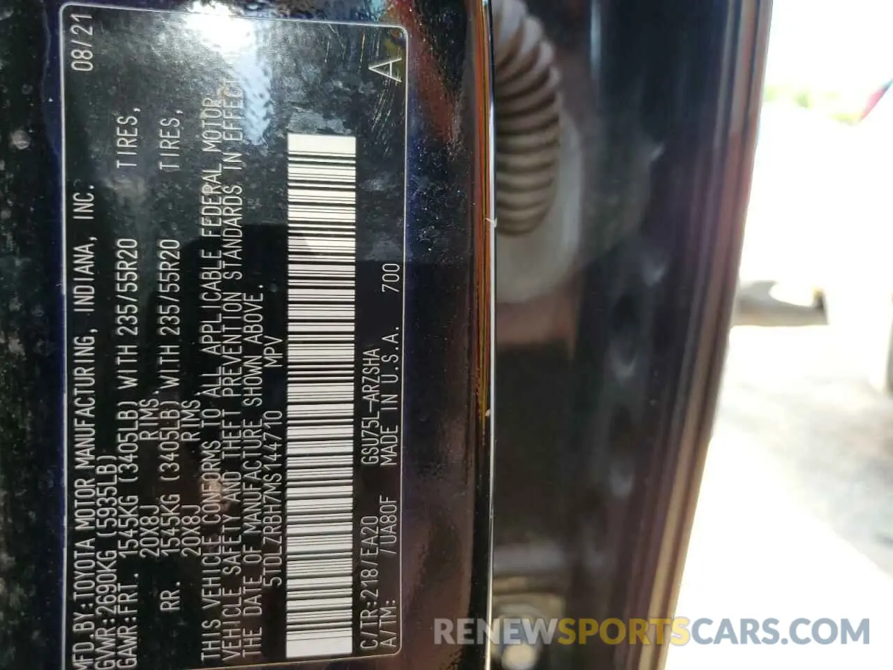 14 fotografías del automóvil dañado 5TDLZRBH7MS144710 TOYOTA HIGHLANDER 2021