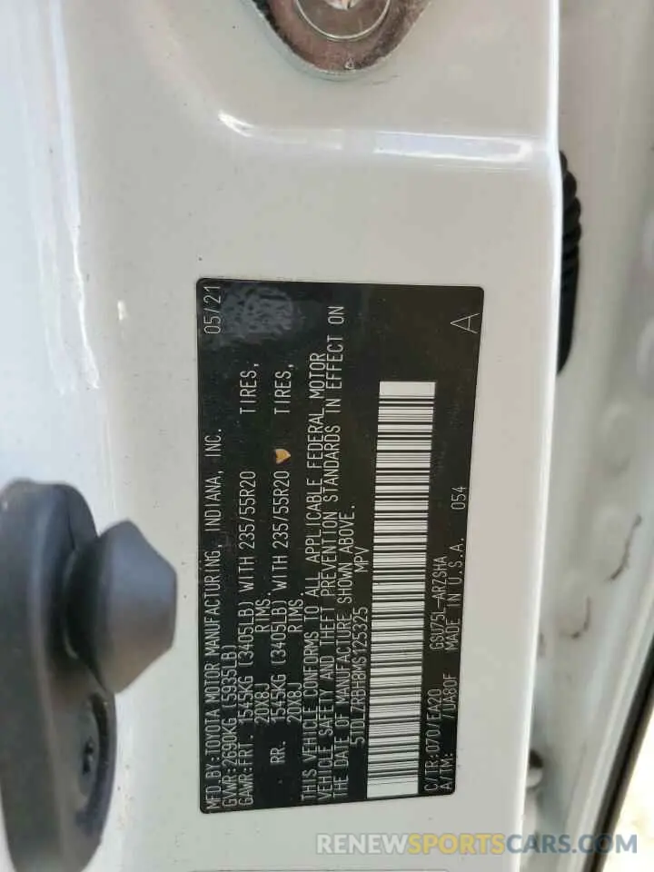 15 fotografías del automóvil dañado 5TDLZRBH8MS125325 TOYOTA HIGHLANDER 2021