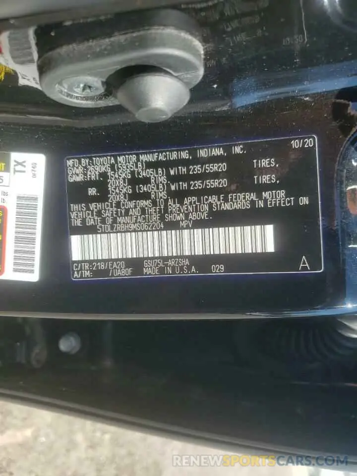 13 fotografías del automóvil dañado 5TDLZRBH9MS062204 TOYOTA HIGHLANDER 2021