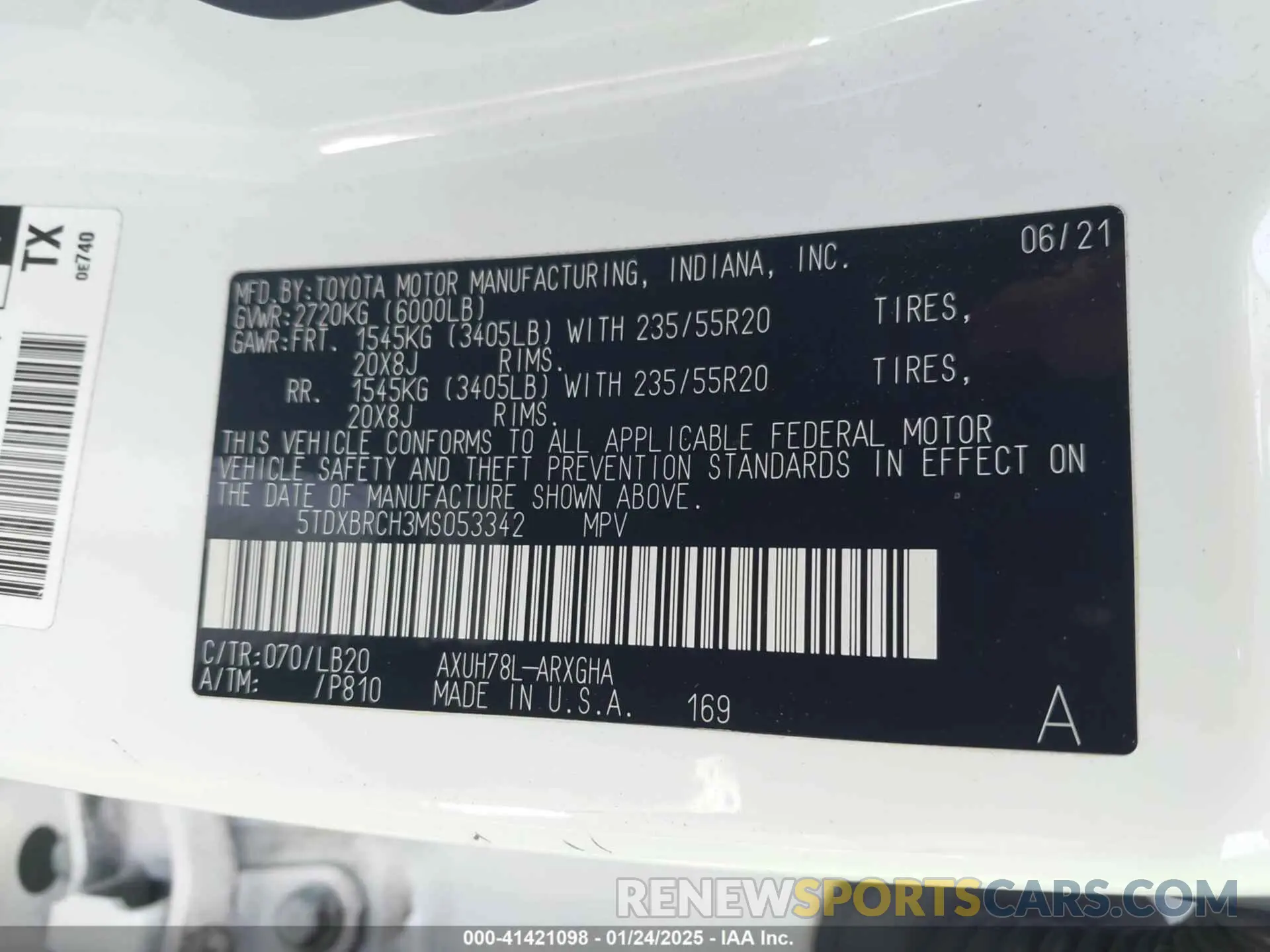 9 fotografías del automóvil dañado 5TDXBRCH3MS053342 TOYOTA HIGHLANDER 2021