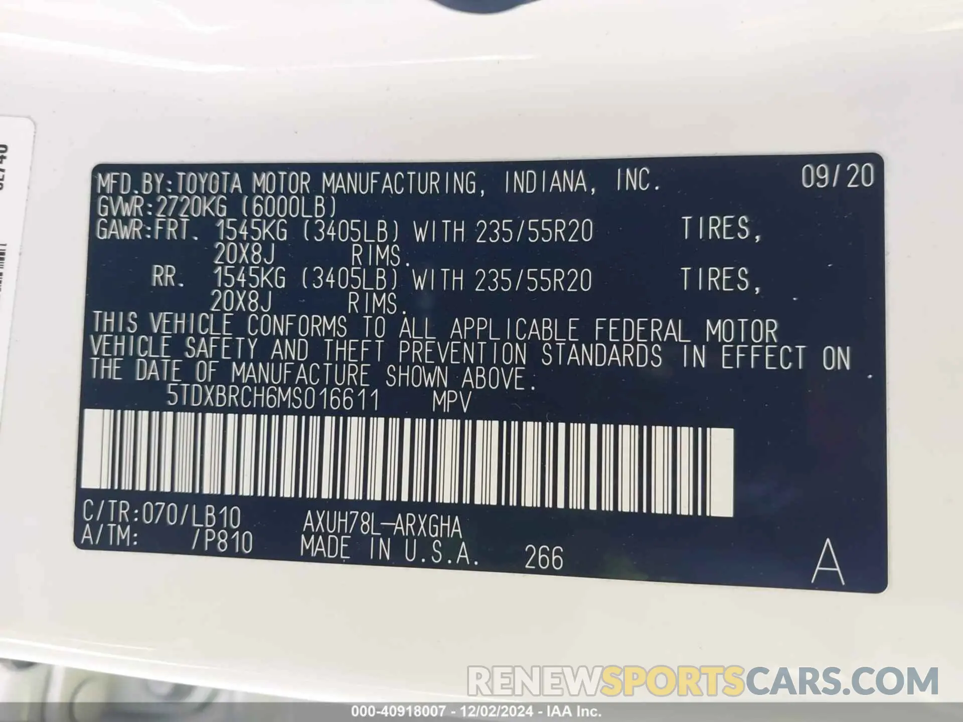 9 fotografías del automóvil dañado 5TDXBRCH6MS016611 TOYOTA HIGHLANDER 2021