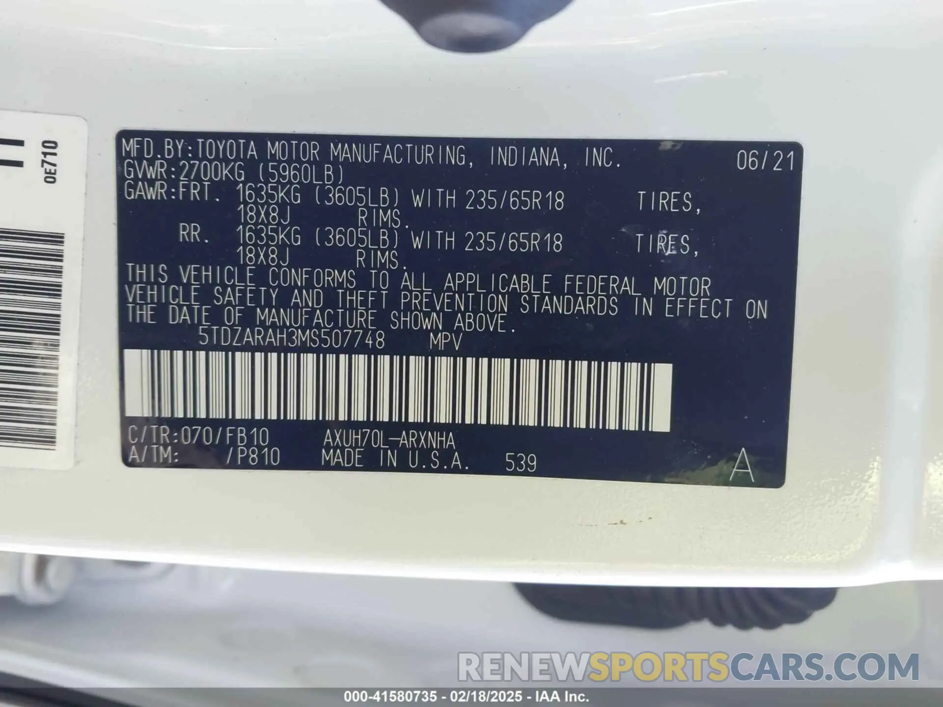 9 fotografías del automóvil dañado 5TDZARAH3MS507748 TOYOTA HIGHLANDER 2021