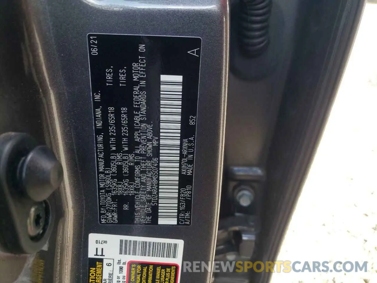 10 fotografías del automóvil dañado 5TDZARAH8MS507406 TOYOTA HIGHLANDER 2021