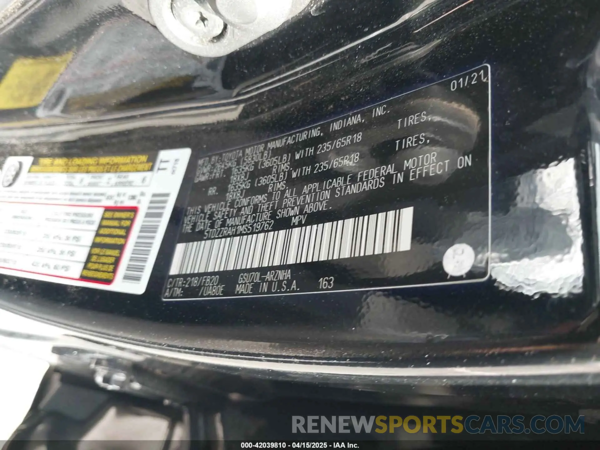 9 fotografías del automóvil dañado 5TDZZRAH1MS519762 TOYOTA HIGHLANDER 2021