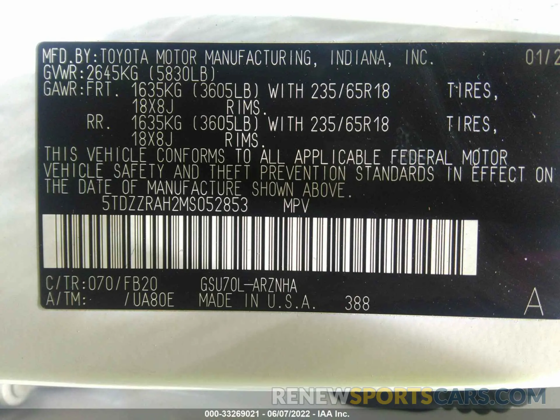 9 fotografías del automóvil dañado 5TDZZRAH2MS052853 TOYOTA HIGHLANDER 2021