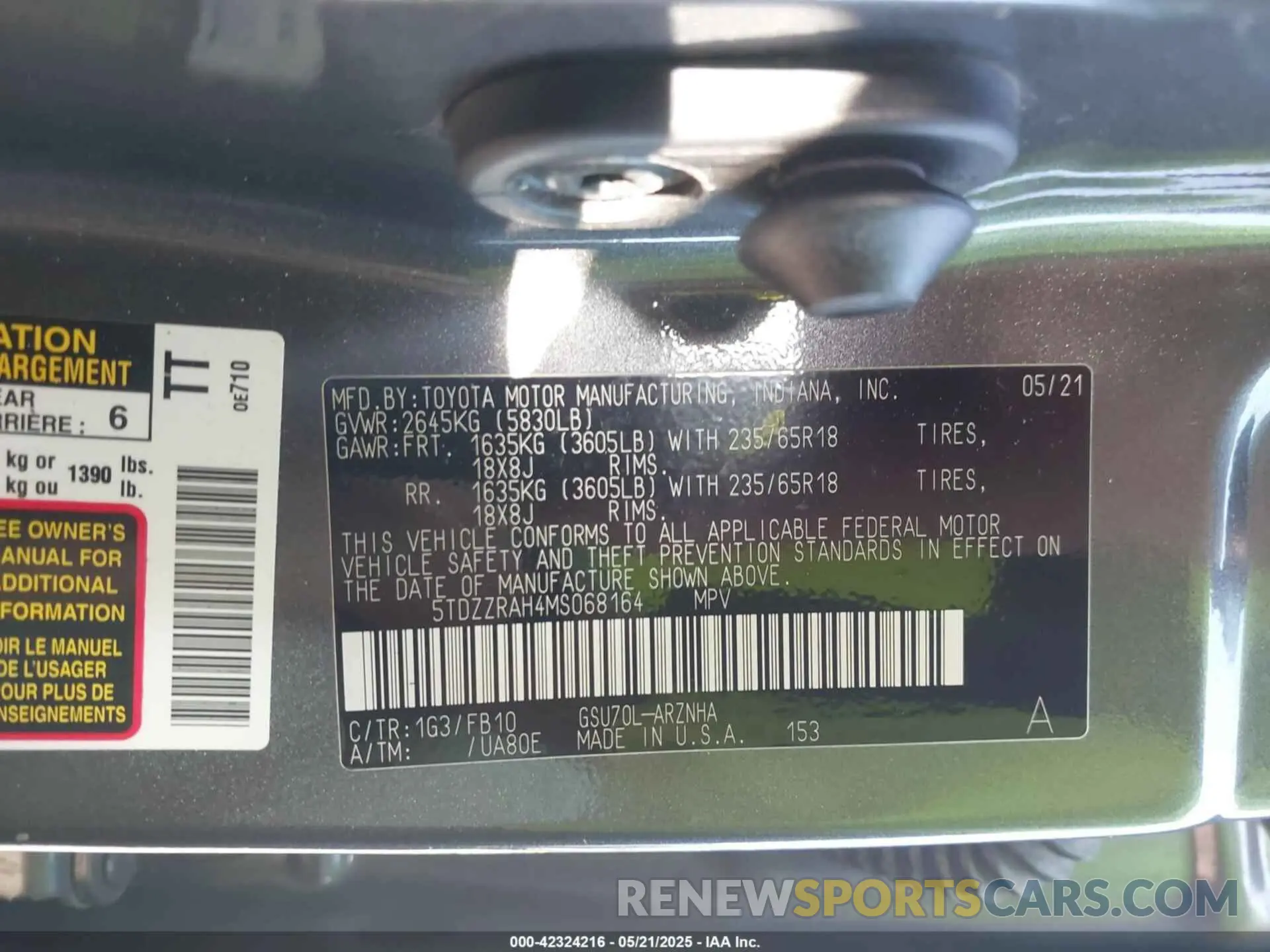 9 fotografías del automóvil dañado 5TDZZRAH4MS068164 TOYOTA HIGHLANDER 2021
