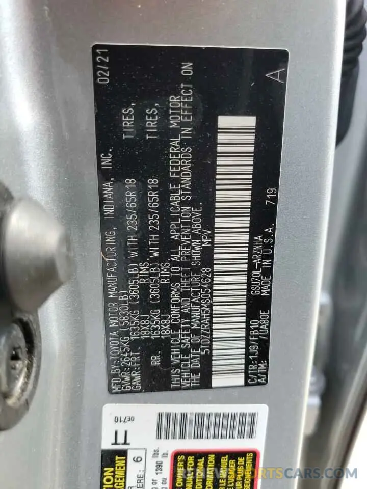 13 fotografías del automóvil dañado 5TDZZRAH5MS054628 TOYOTA HIGHLANDER 2021