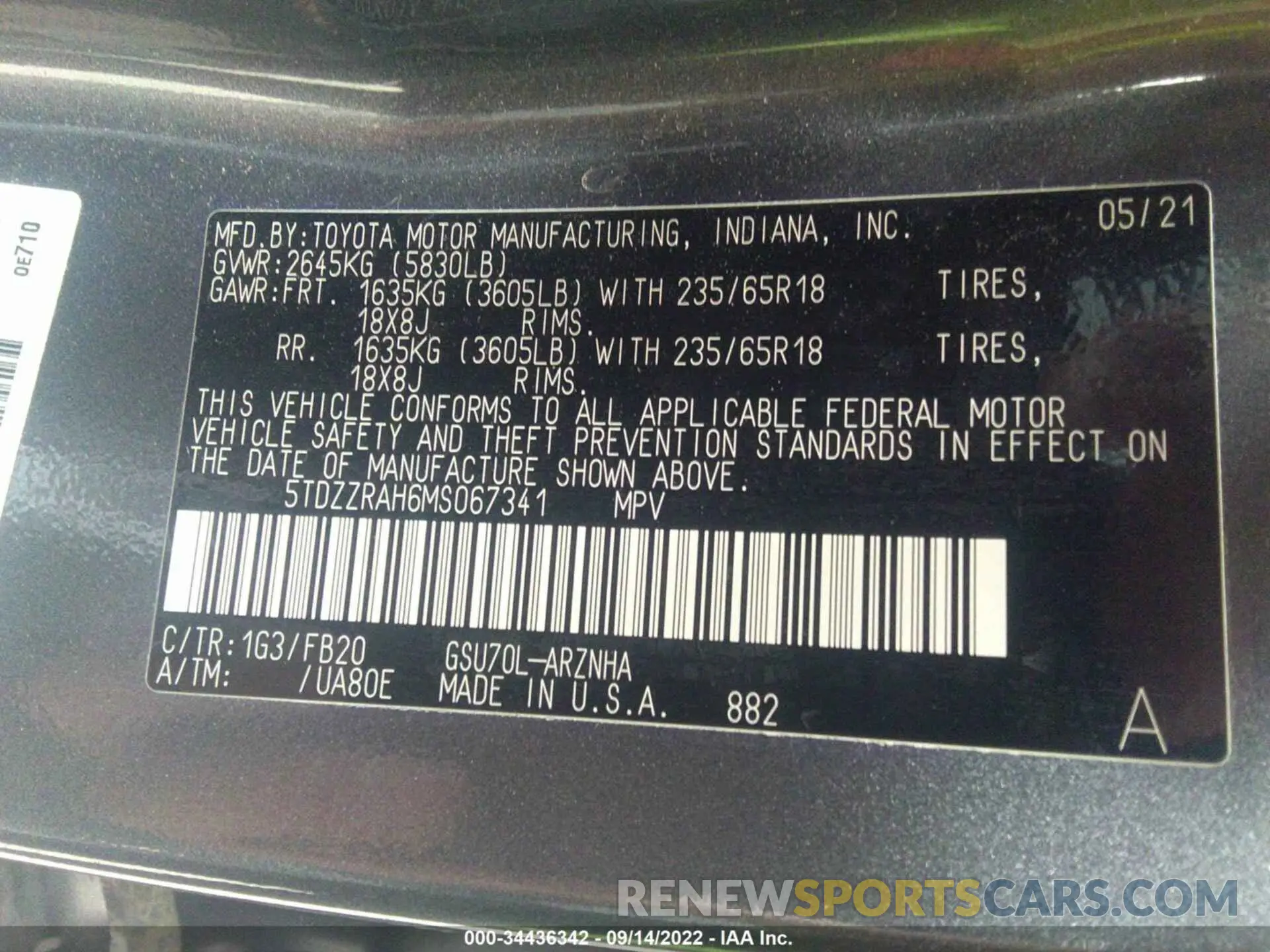 9 fotografías del automóvil dañado 5TDZZRAH6MS067341 TOYOTA HIGHLANDER 2021