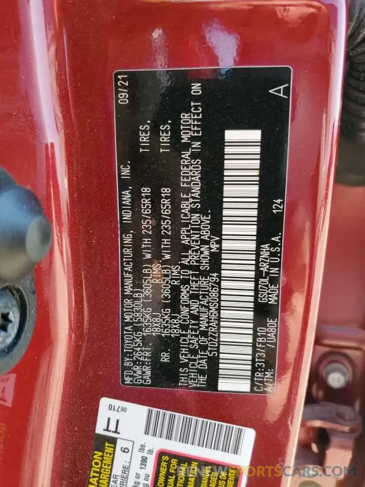 13 fotografías del automóvil dañado 5TDZZRAH6MS086794 TOYOTA HIGHLANDER 2021